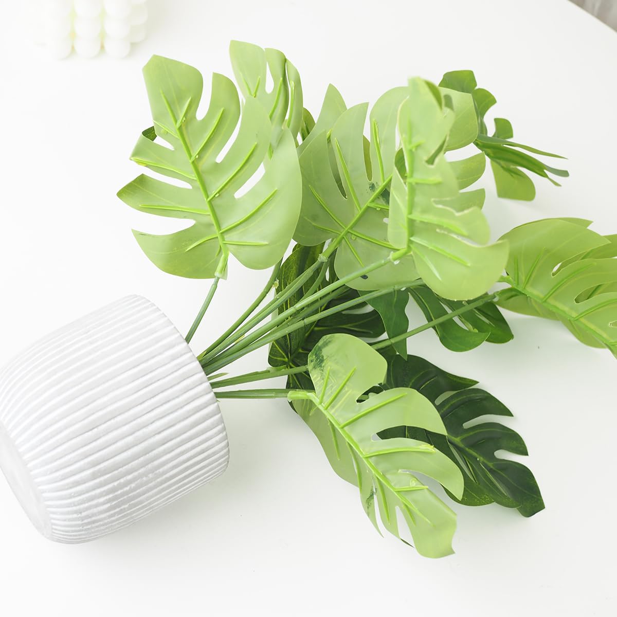 Leixi Artificial Plants in Pots, Fake Tropical Palm Tree with Greenery Leaves Stems,32CM Tall Taxu Plant for Office Desk Shelf,Garden,Home,Bathroom,Windowsill Decor