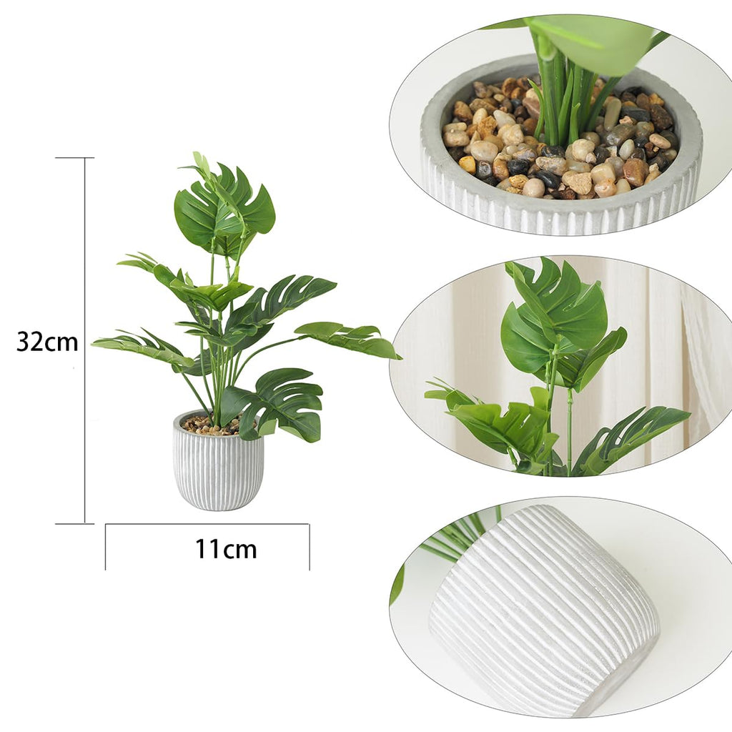 Leixi Artificial Plants in Pots, Fake Tropical Palm Tree with Greenery Leaves Stems,32CM Tall Taxu Plant for Office Desk Shelf,Garden,Home,Bathroom,Windowsill Decor