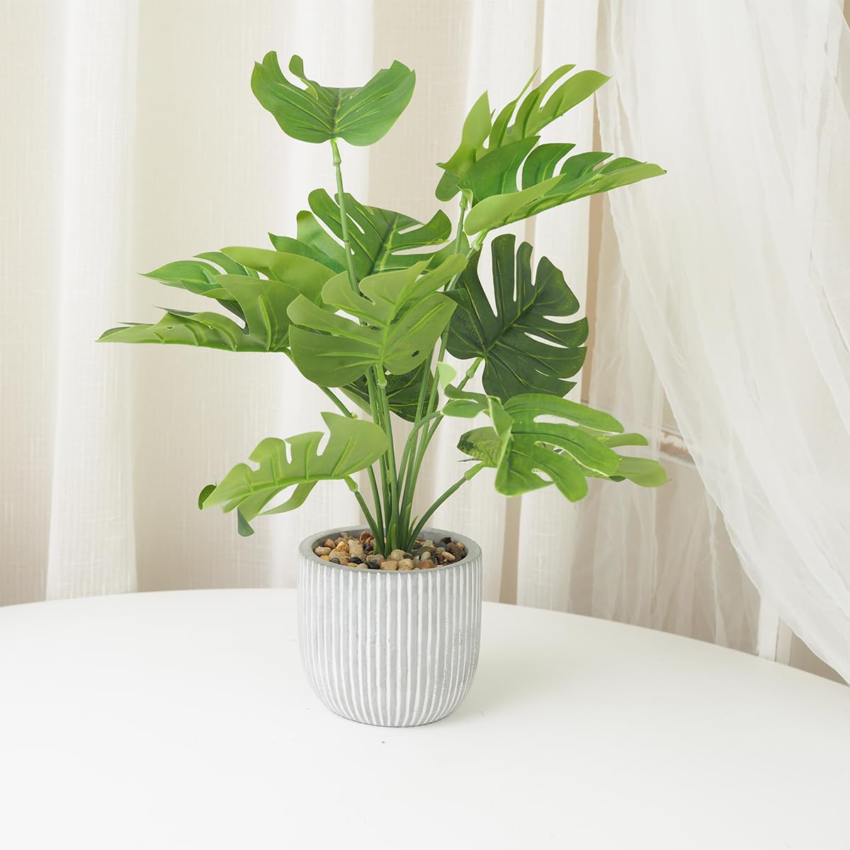 Leixi Artificial Plants in Pots, Fake Tropical Palm Tree with Greenery Leaves Stems,32CM Tall Taxu Plant for Office Desk Shelf,Garden,Home,Bathroom,Windowsill Decor
