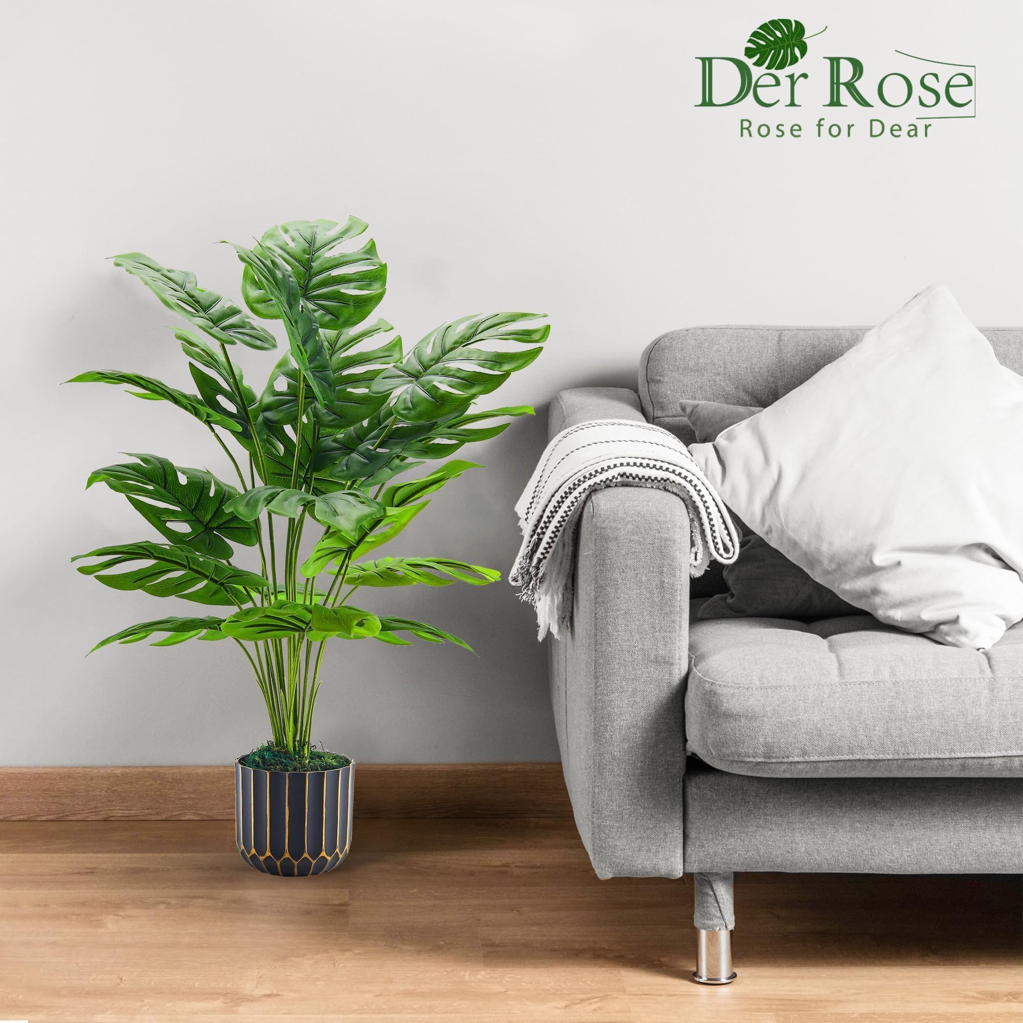 Der Rose Fake Plants Artificial Plants Tall 71cm Adjustable Faux Monstera Plants Indoor Outdoor for Home Bedroom Living Room Bathroom Decor