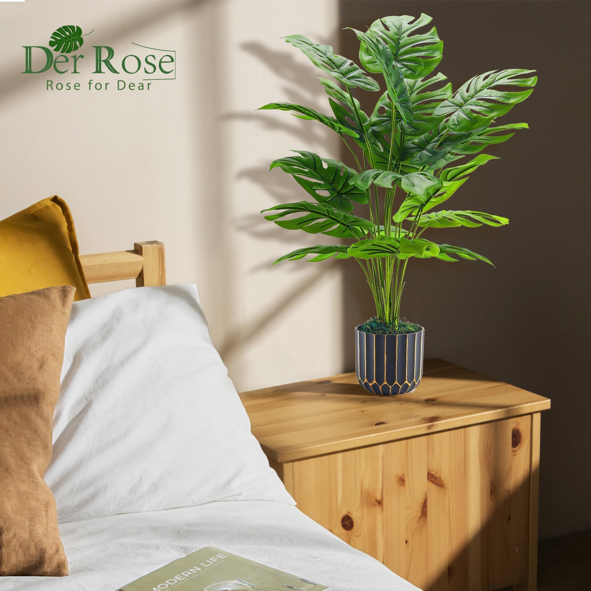 Der Rose Fake Plants Artificial Plants Tall 71cm Adjustable Faux Monstera Plants Indoor Outdoor for Home Bedroom Living Room Bathroom Decor